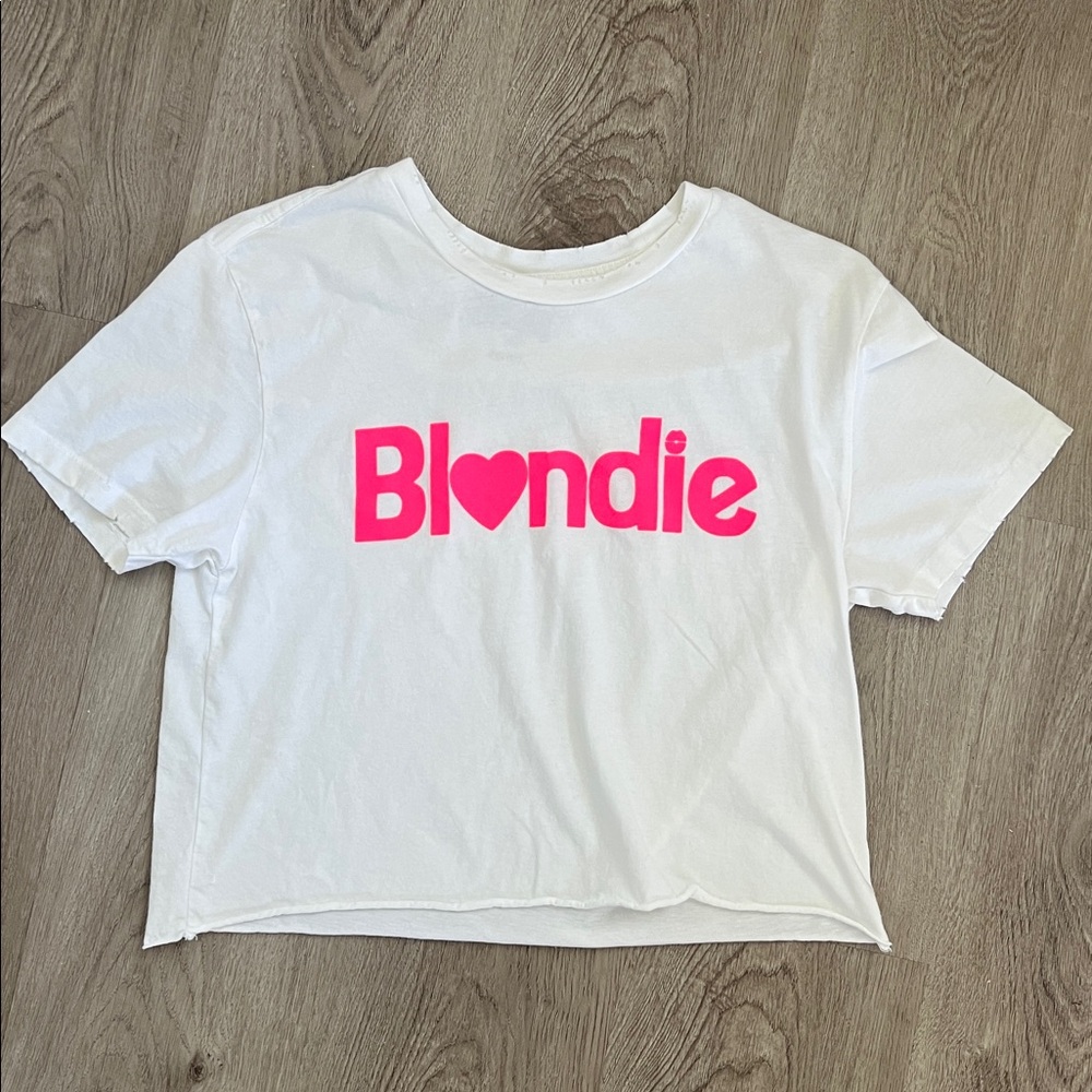 White T-Shirt with Pink Blondie Logo